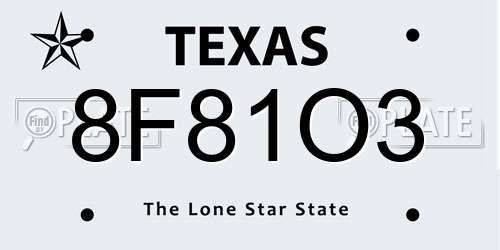 8F81O3 Texas License Plate