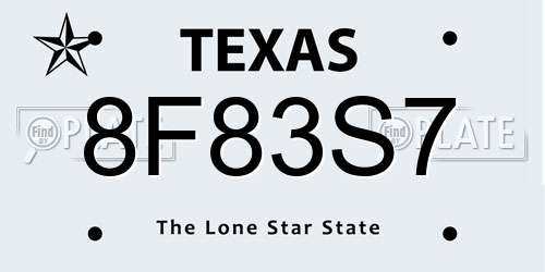 8F83S7 Texas License Plate