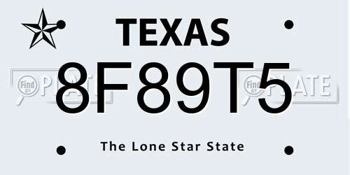 8F89T5 Texas License Plate