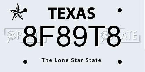 8F89T8 Texas License Plate