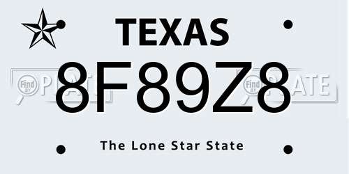 8F89Z8 Texas License Plate