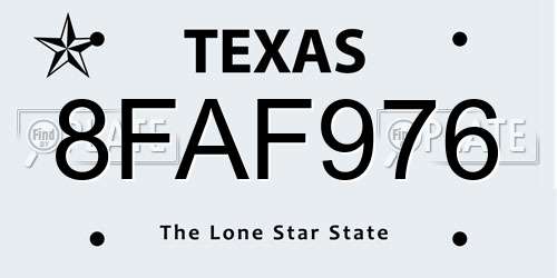 8FAF976 Texas License Plate