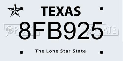 8FB925 Texas License Plate