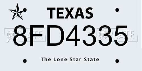 8FD4335 Texas License Plate