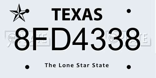 8FD4338 Texas License Plate