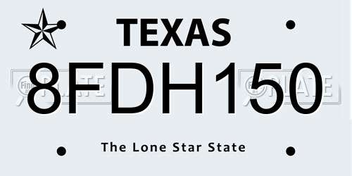 8FDH150 Texas License Plate