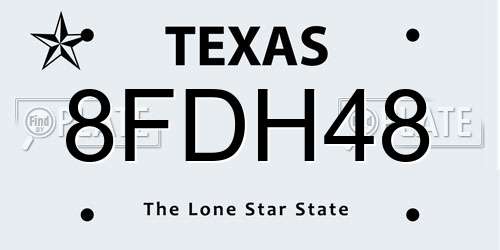 8FDH48 Texas License Plate