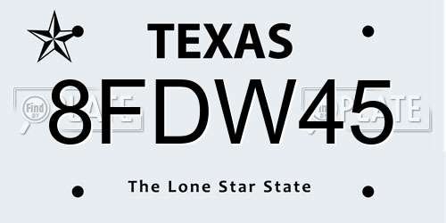 8FDW45 Texas License Plate