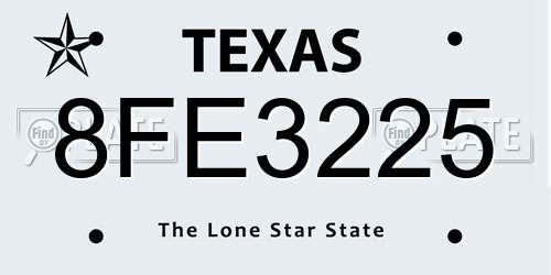 8FE3225 Texas License Plate