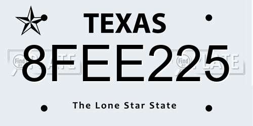 8FEE225 Texas License Plate