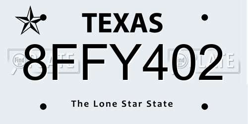 8FFY402 Texas License Plate