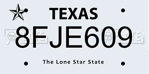 8FJE609 Texas License Plate