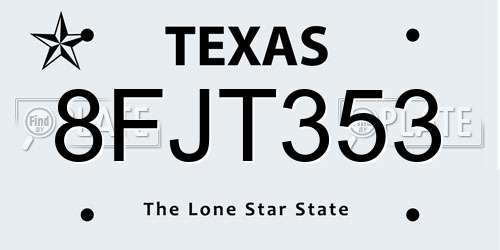8FJT353 Texas License Plate