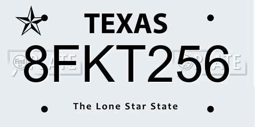 8FKT256 Texas License Plate