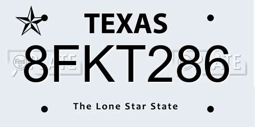 8FKT286 Texas License Plate