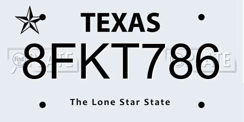 8FKT786 Texas License Plate