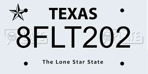 8FLT202 Texas License Plate