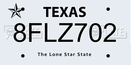 8FLZ702 Texas License Plate