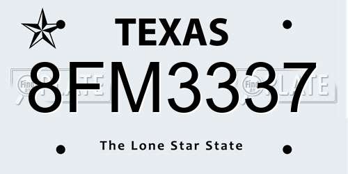 8FM3337 Texas License Plate