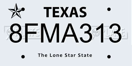 8FMA313 Texas License Plate