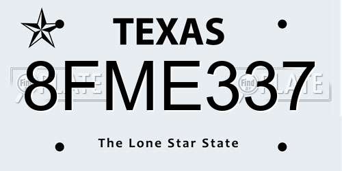 8FME337 Texas License Plate