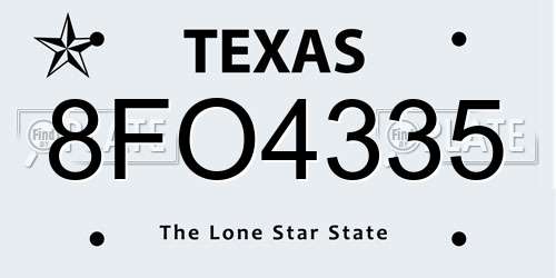 8FO4335 Texas License Plate