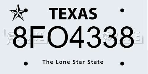 8FO4338 Texas License Plate