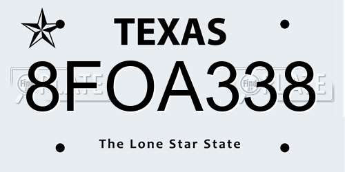 8FOA338 Texas License Plate