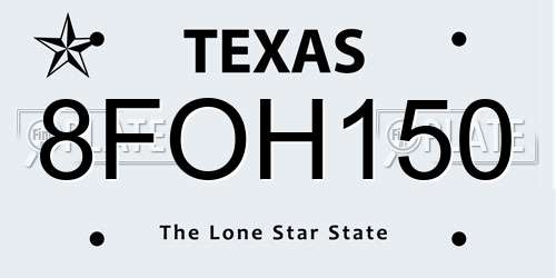 8FOH150 Texas License Plate