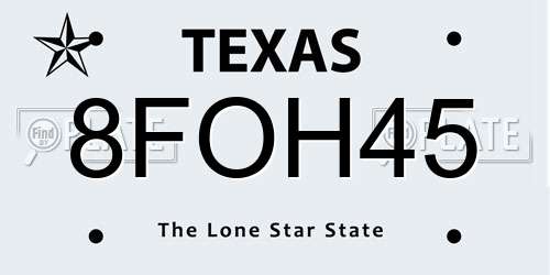 8FOH45 Texas License Plate