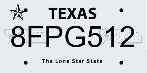 8FPG512 Texas License Plate