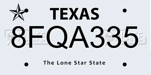 8FQA335 Texas License Plate
