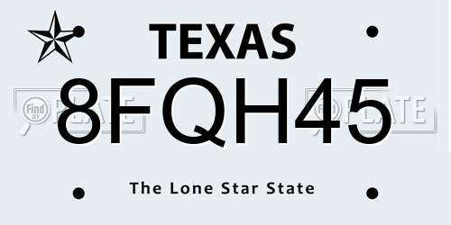 8FQH45 Texas License Plate