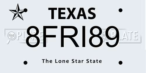 8FRI89 Texas License Plate