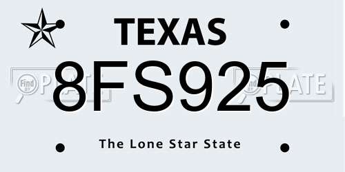 8FS925 Texas License Plate