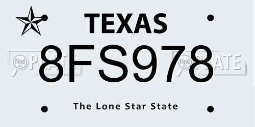 8FS978 Texas License Plate