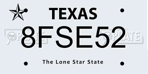 8FSE52 Texas License Plate