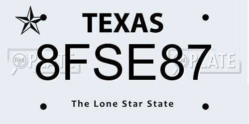 8FSE87 Texas License Plate
