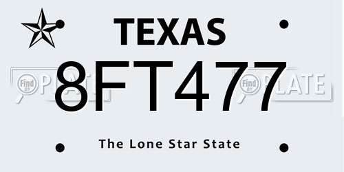 8FT477 Texas License Plate