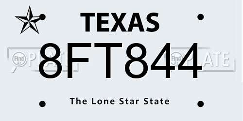8FT844 Texas License Plate