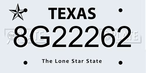 8G22262 Texas License Plate