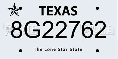 8G22762 Texas License Plate