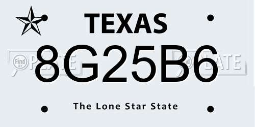 8G25B6 Texas License Plate