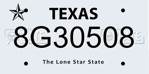 8G30508 Texas License Plate