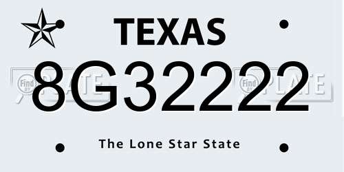 8G32222 Texas License Plate