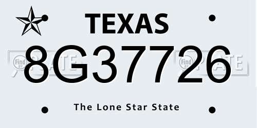 8G37726 Texas License Plate