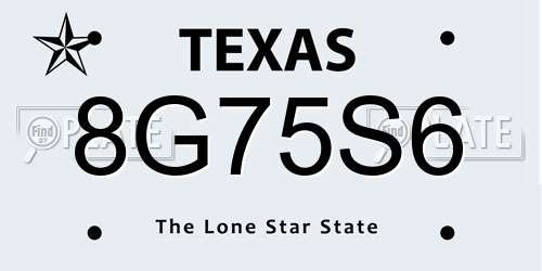 8G75S6 Texas License Plate
