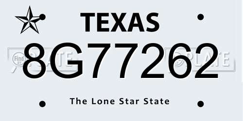8G77262 Texas License Plate