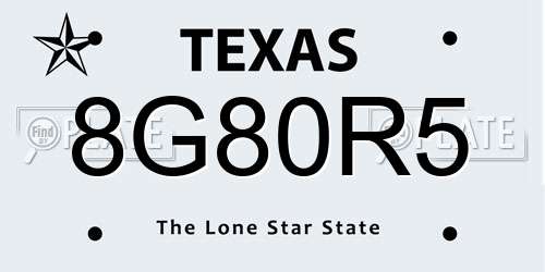 8G80R5 Texas License Plate