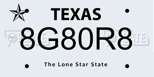8G80R8 Texas License Plate